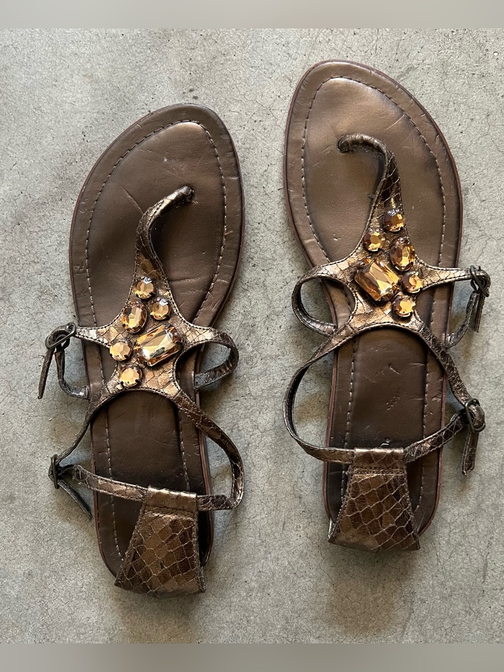 Xhilaration Bronze Jeweled T-Strap Sandals